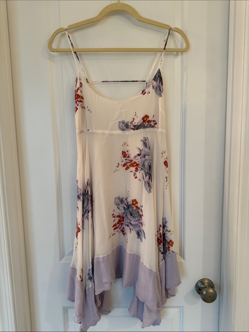 Free People Cream Floral Mini Dress with Lavender Hem